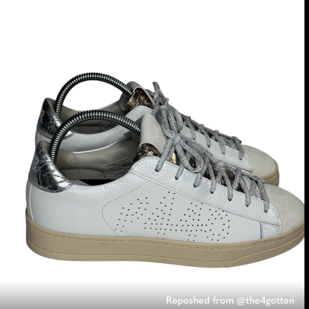 P448 White Leather Sneakers with Silver Accents